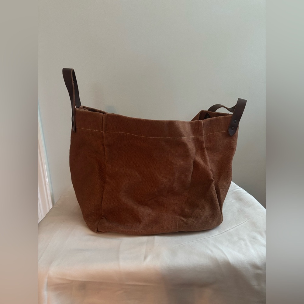 Tampico made in France cotton burlap leather tote bag - Picture 3 of 16